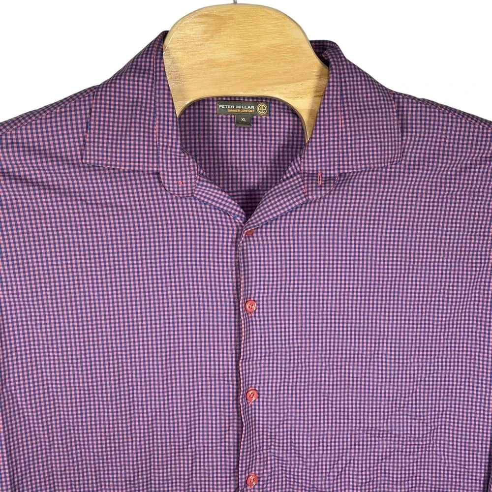 Peter Millar‎ Summer Comfort XL Pink/Blue Nylon/Spandex Long Sleeve Button-Up